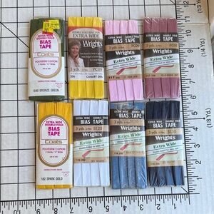 Vintage Extra-Wide Double Fold Bias Tape Lot (8) – Wrights & Coats – 3 Yds Each